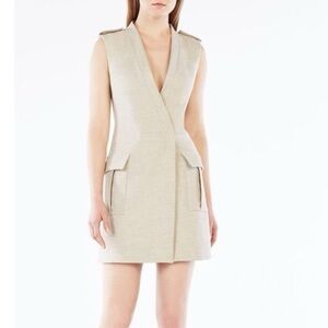 BCBG MaxAzria Tan Canvas Sleeveless Wrap Dress, Size XXS